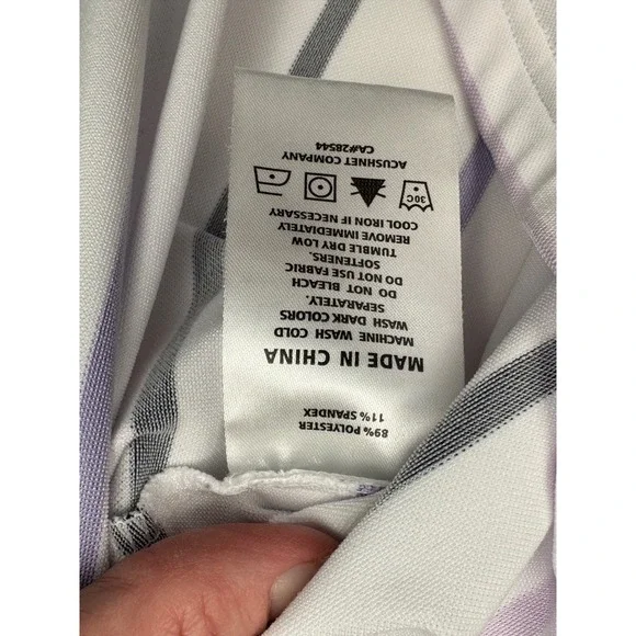 FootJoy Polo Shirt Women's Small White Purple Striped V-Neck Golf Top - Picture 3 of 7